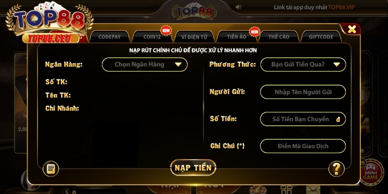 Dễ dàng gửi tiền vào tài khoản game bài qua nhiều kênh ngân hàng uy tín
